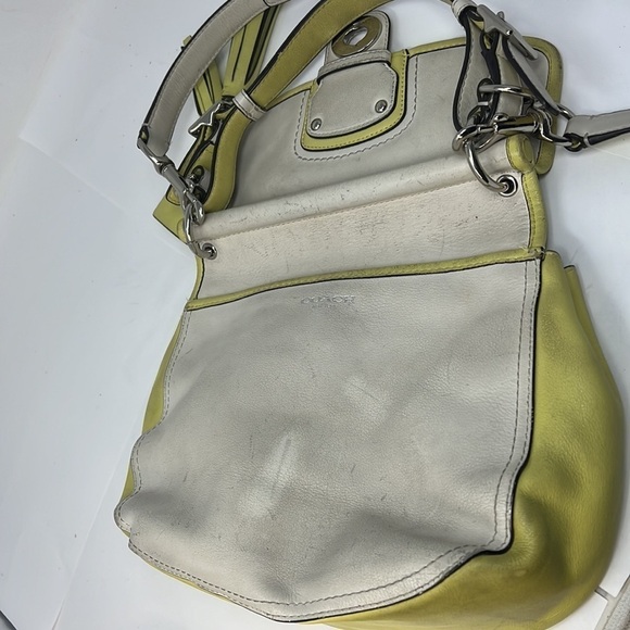 Coach Willis Cream & Lime Green Colorblocked Saddle Convertible Crossbody Bag - Picture 12 of 12